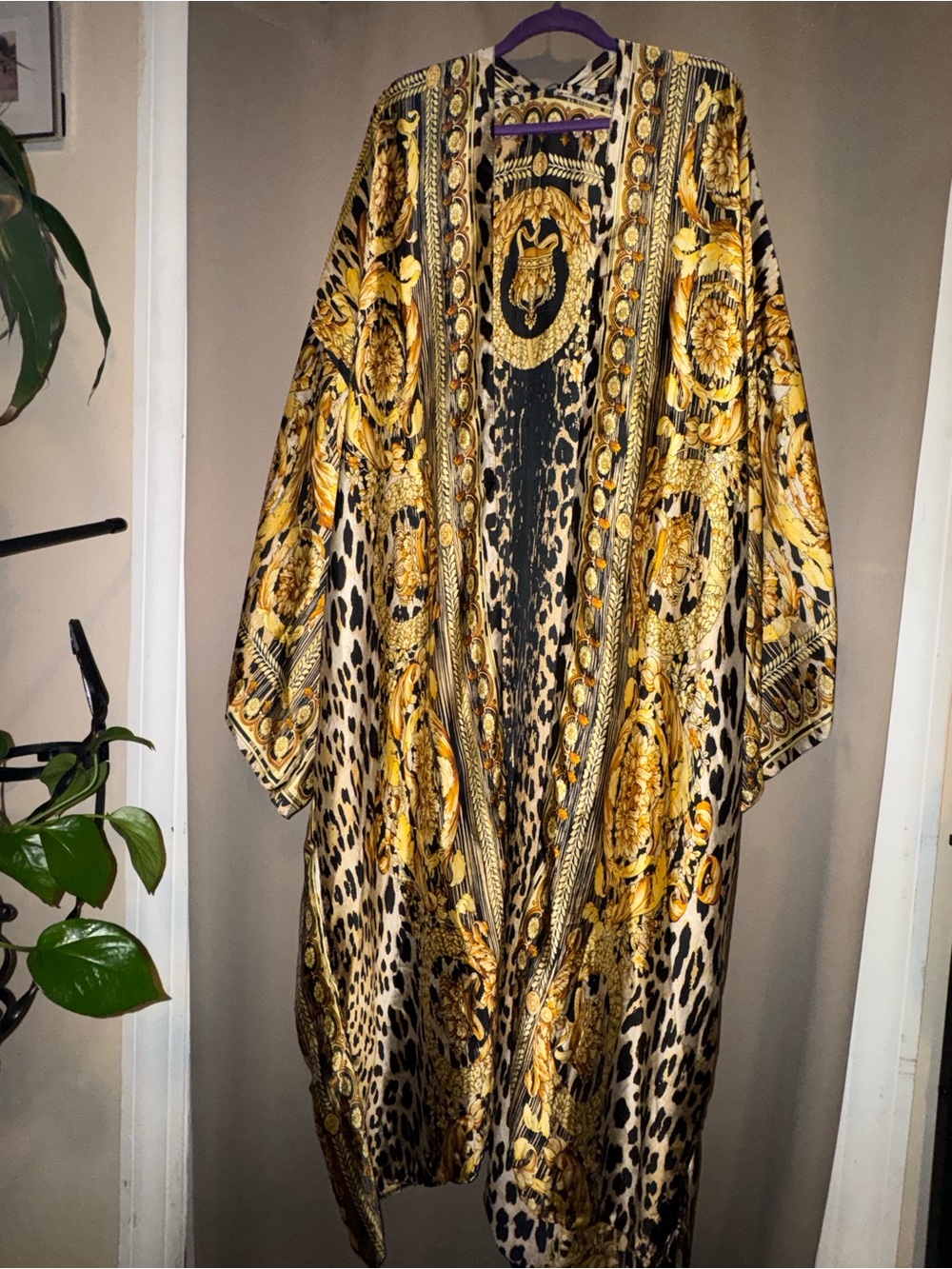 Gold & Black Baroque Leopard Print Kimono Coat